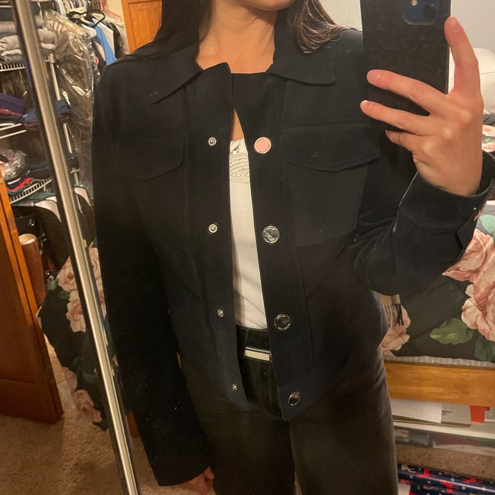 Michael Kors navy Italian cow leather jacket - Picture 10 of 16